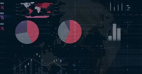 Image of diagrams and data processing over globe Illustrazione stock