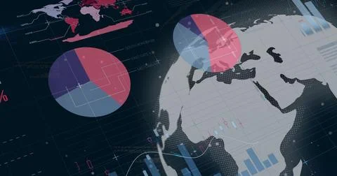 Image of diagrams and data processing over globe 스톡 일러스트