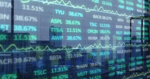 Image of diagrams and data processing over cityscape Illustrazione stock