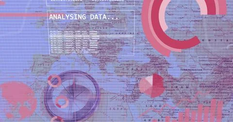 Image of diagrams and data processing over world map and compass Stock Illustration