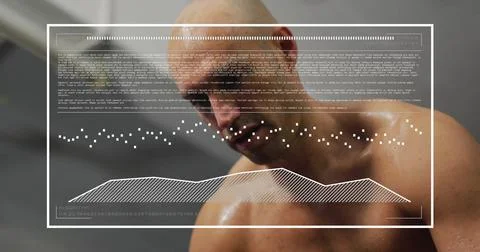 Image of diagrams and data processing over caucasian man exercising at gym Stock Photos