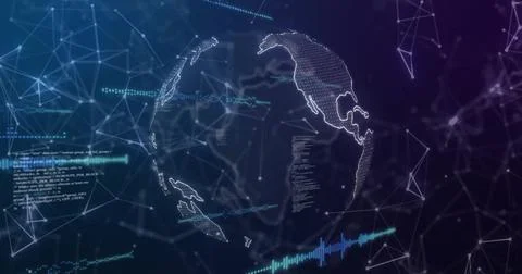 Image of diagrams and data processing over shapes and globe Stockfoto's