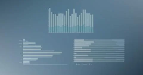 Image of diagrams and data processing over blue background Stock Photos