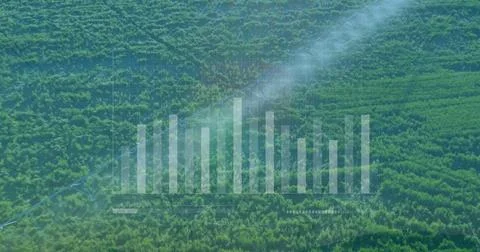 Image of diagrams and data processing over plantation Stockfoto's
