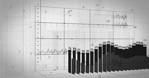 Image of diagrams with numbers and data processing on white background イラスト素材