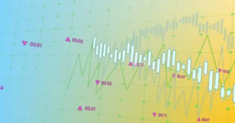 Image of diagrams over data processing on green background 스톡 일러스트