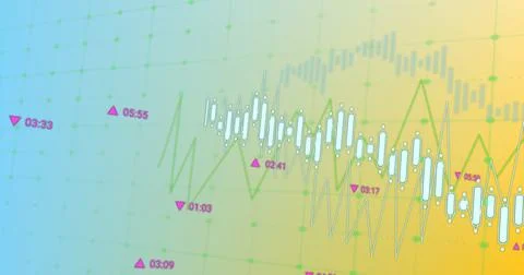 Image of diagrams over data processing on green background Stock Illustration
