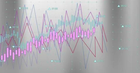 Image of diagrams over data processing on gray background 스톡 일러스트