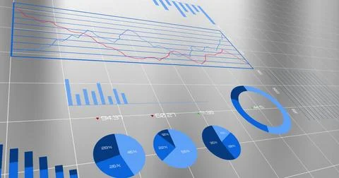 Image of diagrams over data processing on gray background Stock Illustration