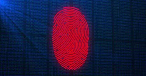 Image of digital biometric fingerprint computer interface icon on mesh black Illustrazione stock