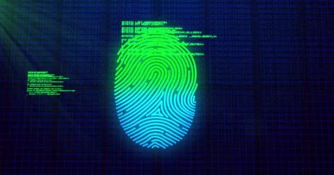 Image of digital biometric fingerprint computer interface icon on mesh black Stock Illustration