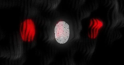 Image of digital biometric fingerprint computer interface icon on mesh black Illustrazione stock