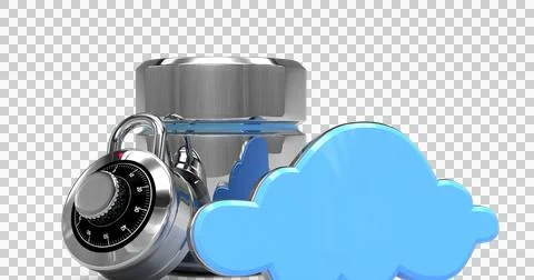 Image of digital blue cloud, silver lock and safe on black background Stock Illustration