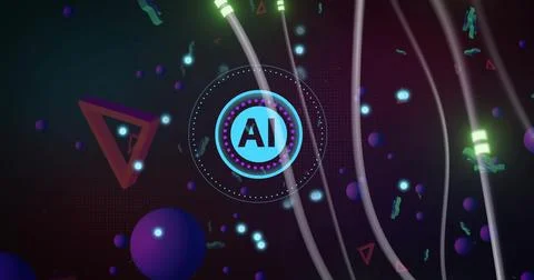 Image of digital brain with ai text over connections Stock Illustration