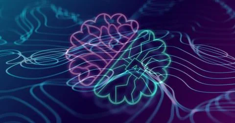 Image of digital brain with ai text over shapes Stock Illustration
