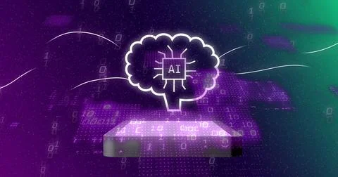 Image of digital brain with ai text over binary coding Stock Photos