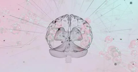 Image of digital brain with network of connections on blue background Illustrazione stock