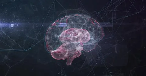 Image of digital brain with network of connections on black background Stock Illustration