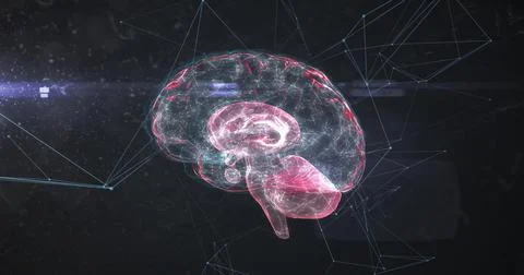 Image of digital brain over network of connections 스톡 일러스트