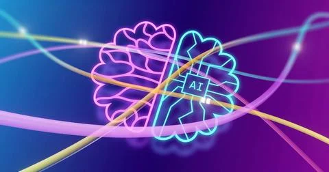Image of digital brain spinning with ai text over connections Stock Illustration