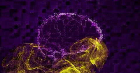Image of digital brain spinning over yellow spots Illustrazione stock