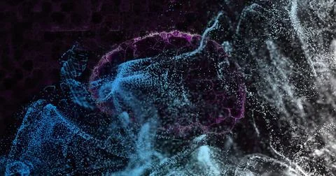 Image of digital brain spinning over blue spots 스톡 일러스트