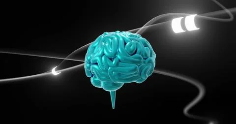 Image of digital brain spinning over connections 스톡 일러스트