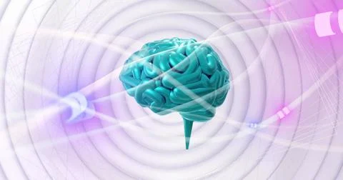 Image of digital brain spinning over connections Stock Illustration