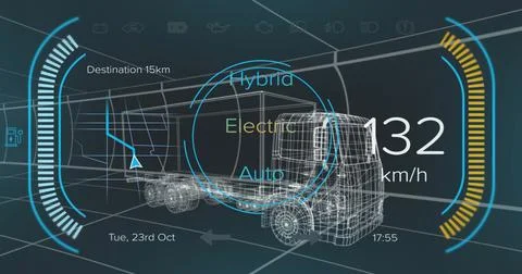 Image of digital car interface and data processing over 3d model of car Stock Photos
