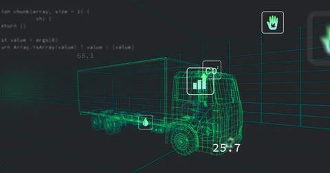 Image of digital car interface and data processing over 3d model of car Stock Photos