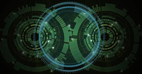 Image of digital circles over scopes scanning Stockillustratie