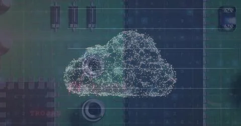Image of digital cloud and data processing on dark background Stock Illustration