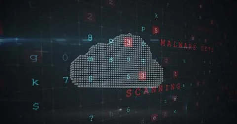 Image of digital cloud and data processing on dark background 스톡 일러스트