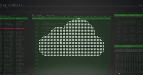 Image of digital cloud and data processing on dark background Stock Illustration