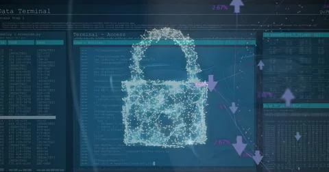 Image of digital cloud and network with arrows over data processing on digital Stock Photos