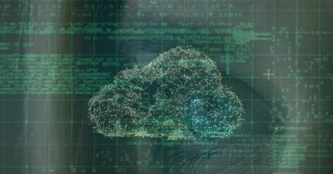 Image of digital cloud, online security padlock and data processing Foto stock