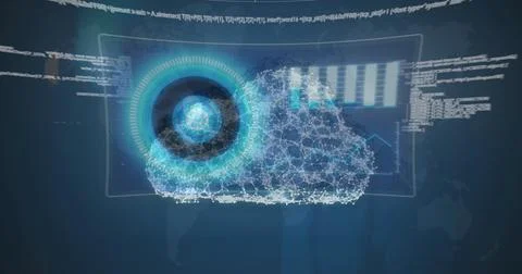 Image of digital cloud over diverse data in blue space Stock Photos