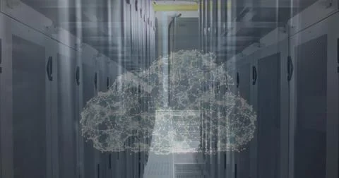 Image of digital cloud over server room Stock Photos