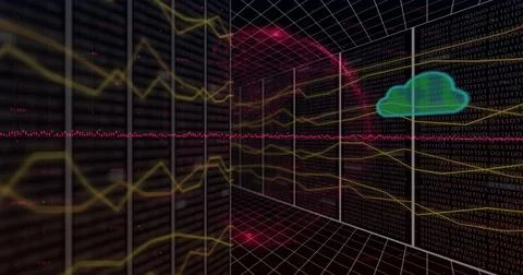 Image of digital clouds and connections with globe over black background イラスト素材