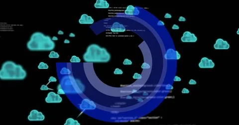 Image of digital clouds over data processing Illustrazione stock