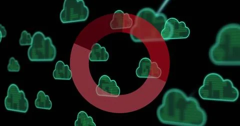 Image of digital clouds over data processing Illustrazione stock