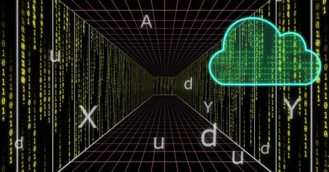 Image of digital clouds over data processing 스톡 일러스트