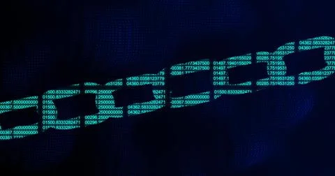 Image of digital computer interface with data and numbers processing and chain Illustrazione stock