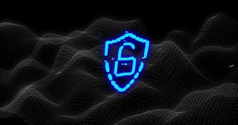 Image of digital computer interface online security blue glowing padlock icon on Stock Illustration