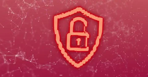 Image of digital computer interface online security red glowing padlock icon Stock Illustration