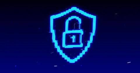 Image of digital computer interface online security blue glowing padlock icon on Stock Illustration