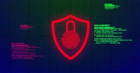 Image of digital computer interface online security red and green glowing Stock Illustration