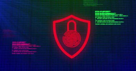 Image of digital computer interface online security red and green glowing Illustrazione stock