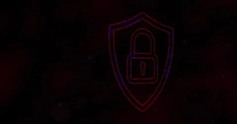 Image of digital computer interface online security pink padlock icon on glowing Stock Illustration