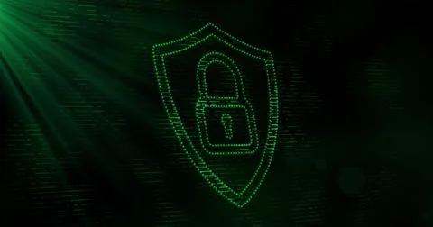 Image of digital computer interface online security green padlock icon on Stock Illustration